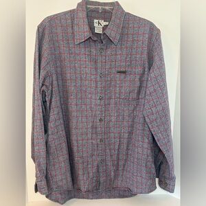 Calvin Klein mens‎ VINTAGE long sleeve grey red check cotton shirt size Large